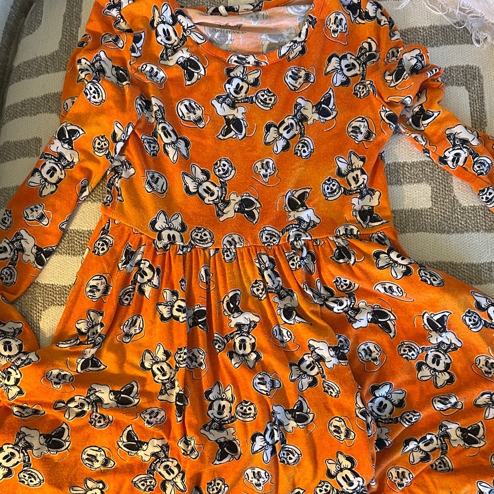 Posh Peanut Disney Orange Kids Dress with Cartoon Characters- Glows in the dark